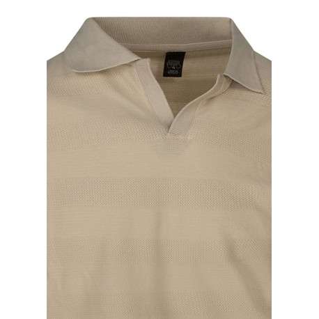 Polo en coton beige à rayures avec une coupe droite et un col à revers - Image 3