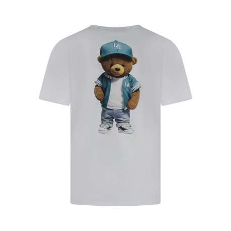 T-shirt en coton blanc uni pourvu d'un imprimé ourson et d'un col rond - Image 2