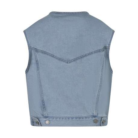 Veste en jean sans manche bleu clair denim unie avec une coupe droite - Image 2