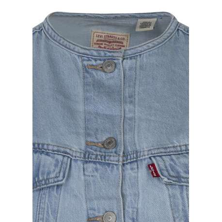 Veste en jean sans manche bleu clair denim unie avec une coupe droite - Image 3