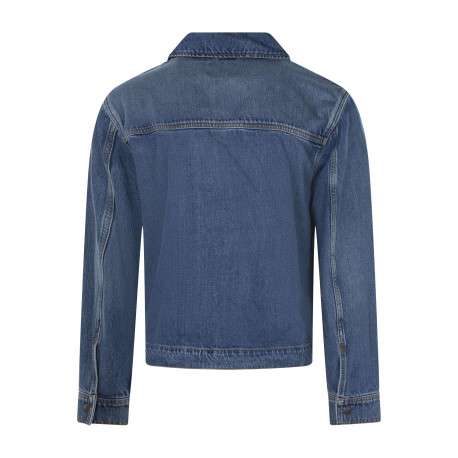 Blouson en jean en coton bleu denim uni avec une coupe droite et un col à revers - Image 2