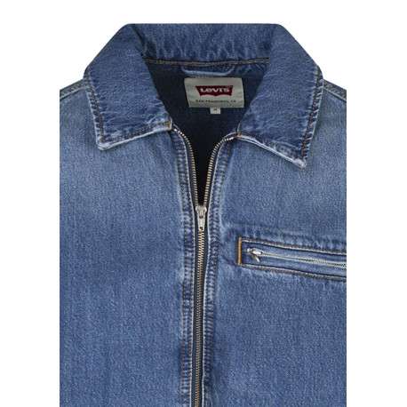 Blouson en jean en coton bleu denim uni avec une coupe droite et un col à revers - Image 3