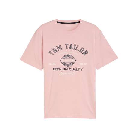 T-shirt en coton rose uni pourvu d'une coupe droite et d'un col rond
