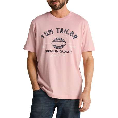 T-shirt en coton rose uni pourvu d'une coupe droite et d'un col rond - Image 3