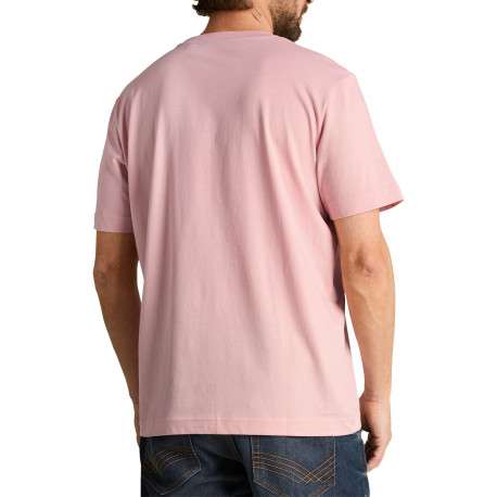 T-shirt en coton rose uni pourvu d'une coupe droite et d'un col rond - Image 4