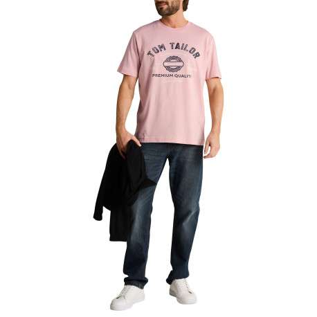T-shirt en coton rose uni pourvu d'une coupe droite et d'un col rond - Image 5