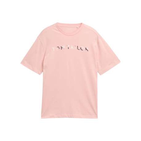 T-shirt en coton rose uni pourvu d'un col rond et d'une coupe droite