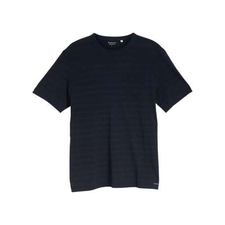 T-shirt en coton marine uni pourvu d'une poche plaquée et d'un col rond