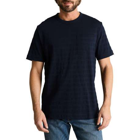 T-shirt en coton marine uni pourvu d'une poche plaquée et d'un col rond - Image 3