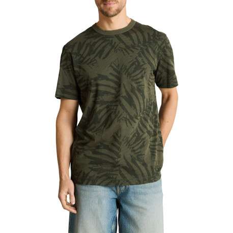 T-shirt en coton kaki à motifs pourvu d'une coupe droite et d'un col rond - Image 3