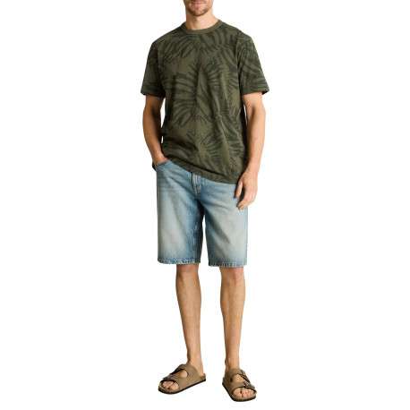 T-shirt en coton kaki à motifs pourvu d'une coupe droite et d'un col rond - Image 5