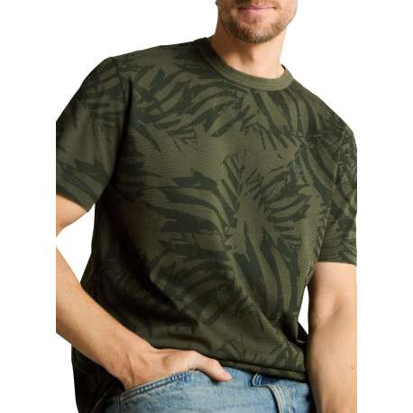 T-shirt en coton kaki à motifs pourvu d'une coupe droite et d'un col rond - Image 6