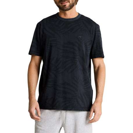 T-shirt en coton marine à motifs pourvu d'une coupe droite et d'un col rond - Image 3