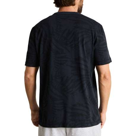 T-shirt en coton marine à motifs pourvu d'une coupe droite et d'un col rond - Image 4