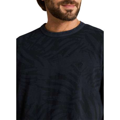 T-shirt en coton marine à motifs pourvu d'une coupe droite et d'un col rond - Image 6