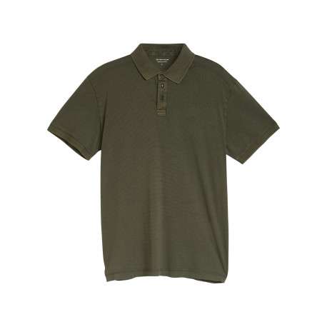 Polo en coton kaki uni pourvu d'un col boutonnée et de manches courtes