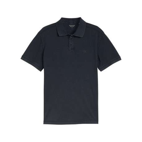 Polo en coton marine uni pourvu d'un col boutonnée et de manches courtes