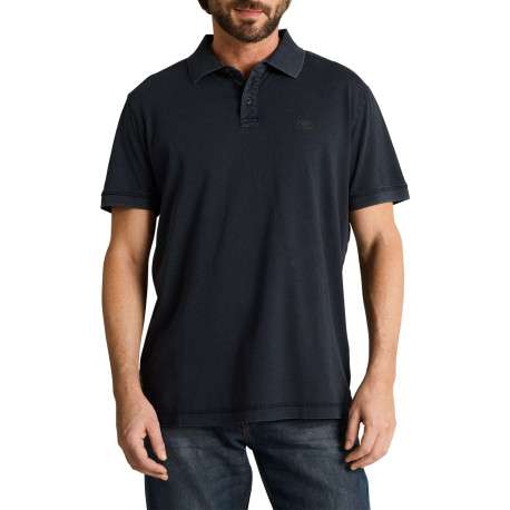 Polo en coton marine uni pourvu d'un col boutonnée et de manches courtes - Image 3