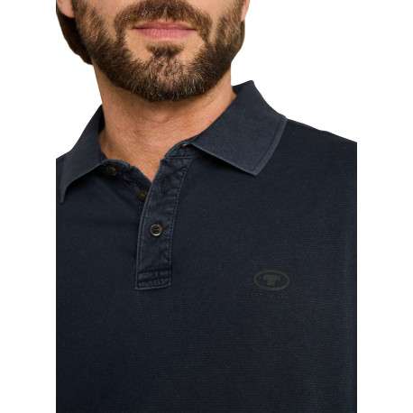 Polo en coton marine uni pourvu d'un col boutonnée et de manches courtes - Image 6
