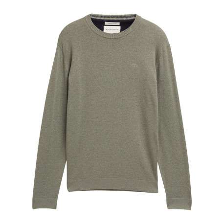 Pull en coton kaki uni pourvue d'une coupe droite et d'un col rond