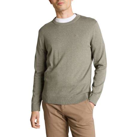 Pull en coton kaki uni pourvue d'une coupe droite et d'un col rond - Image 3
