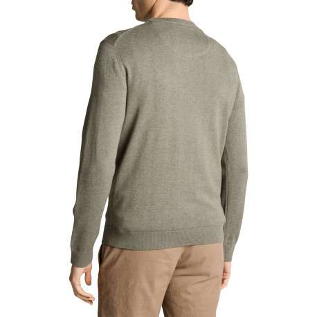 Pull en coton kaki uni pourvue d'une coupe droite et d'un col rond - Image 4