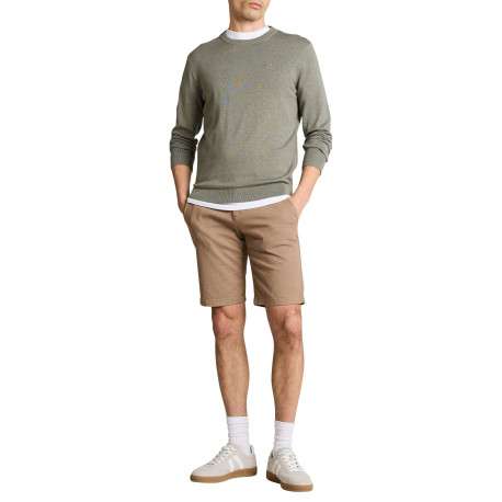 Pull en coton kaki uni pourvue d'une coupe droite et d'un col rond - Image 5