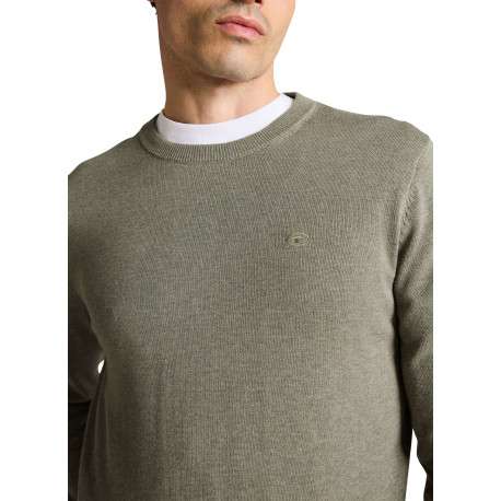 Pull en coton kaki uni pourvue d'une coupe droite et d'un col rond - Image 6