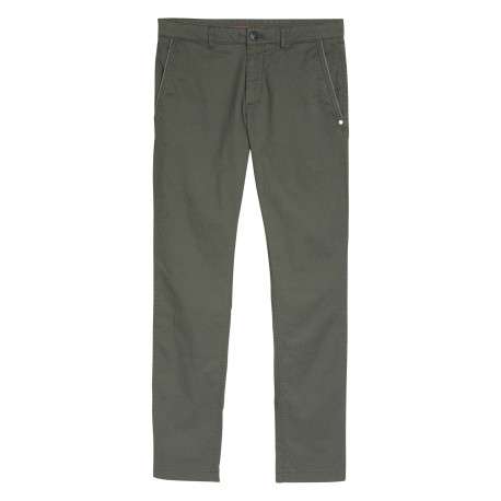 Pantalon chino en coton kaki uni pourvu de passants pour la ceinture
