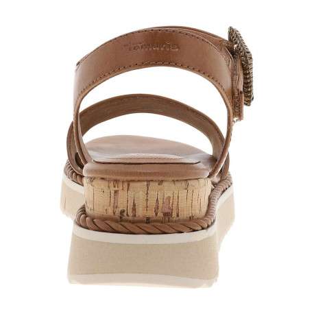 Nu-pieds en cuir cognac à semelle compensé bas et à bande auto-agrippante - Image 6