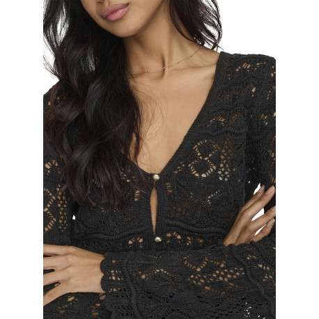 Cardigan noir uni pourvu d'une coupe droite et de manches longues - Image 5