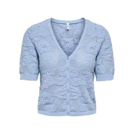 Cardigan ciel uni pourvu de manches courtes et d'une coupe droite