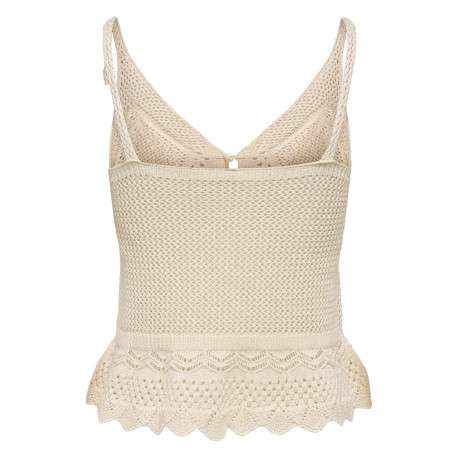 Top beige uni sans manche pourvu d'une coupe évasée et d'un col v - Image 2