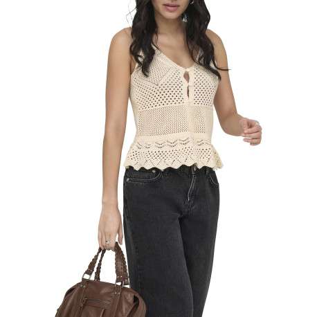Top beige uni sans manche pourvu d'une coupe évasée et d'un col v - Image 5