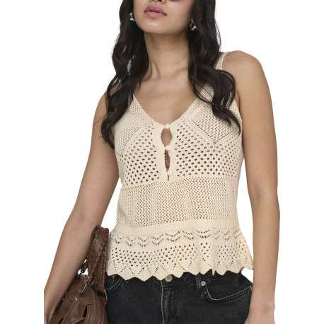 Top beige uni sans manche pourvu d'une coupe évasée et d'un col v - Image 6
