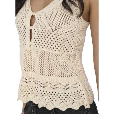 Top beige uni sans manche pourvu d'une coupe évasée et d'un col v - Image 7