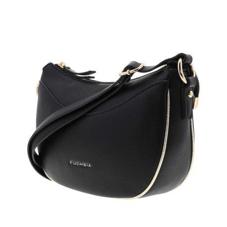 Sac bandoulière noir uni avec un logo doré embossé sur l'avant - Image 2