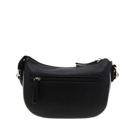 Sac bandoulière noir uni avec un logo doré embossé sur l'avant - Image 3