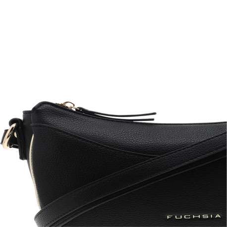 Sac bandoulière noir uni avec un logo doré embossé sur l'avant - Image 4