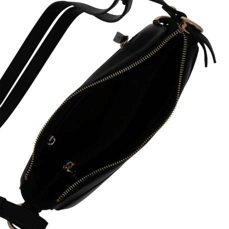 Sac bandoulière noir uni avec un logo doré embossé sur l'avant - Image 5