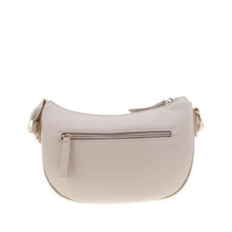 Sac à bandoulière beige uni avec un logo doré embossé à l'avant - Image 3