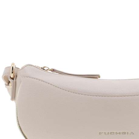 Sac à bandoulière beige uni avec un logo doré embossé à l'avant - Image 4