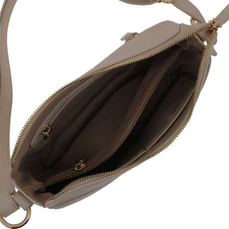 Sac à bandoulière beige uni avec un logo doré embossé à l'avant - Image 5