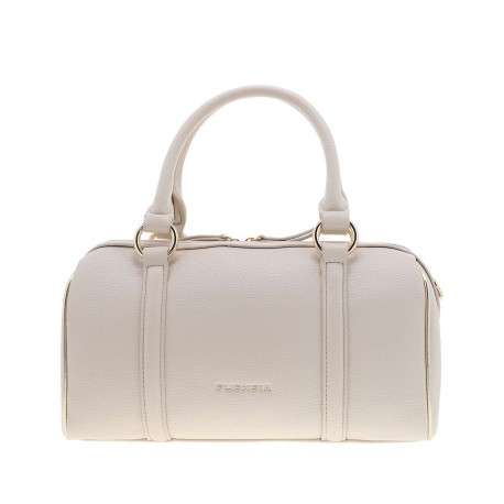 Sac bowling beige uni avec des anses et un logo embossé à l’avant