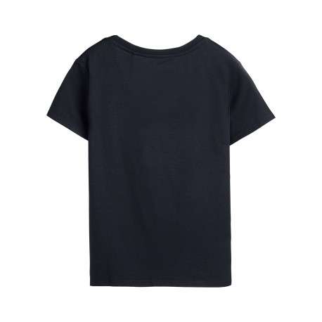 T-shirt bleu marine uni avec une coupe droite et un col v en maille - Image 3