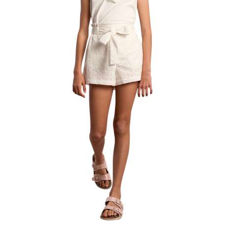 Short en coton blanc uni pourvu d'une coupe droite et d'une taille haute