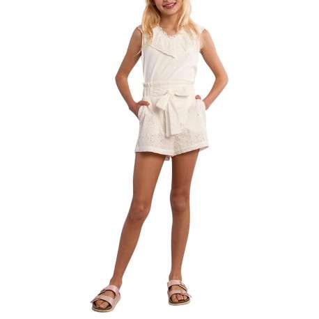 Short en coton blanc uni pourvu d'une coupe droite et d'une taille haute - Image 3