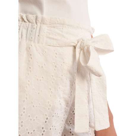 Short en coton blanc uni pourvu d'une coupe droite et d'une taille haute - Image 5