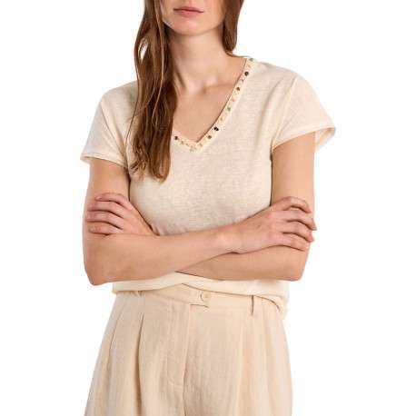 T-shirt blanc uni pourvu d'une coupe droite et de manches courtes - Image 4