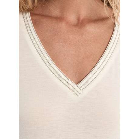 T-shirt blanc uni pourvu de manches courtes et d'un coupe droite - Image 5